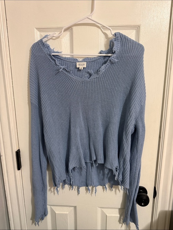 Le Lis Sweaters - Le Lis Light Blue Distressed Knit Pullover